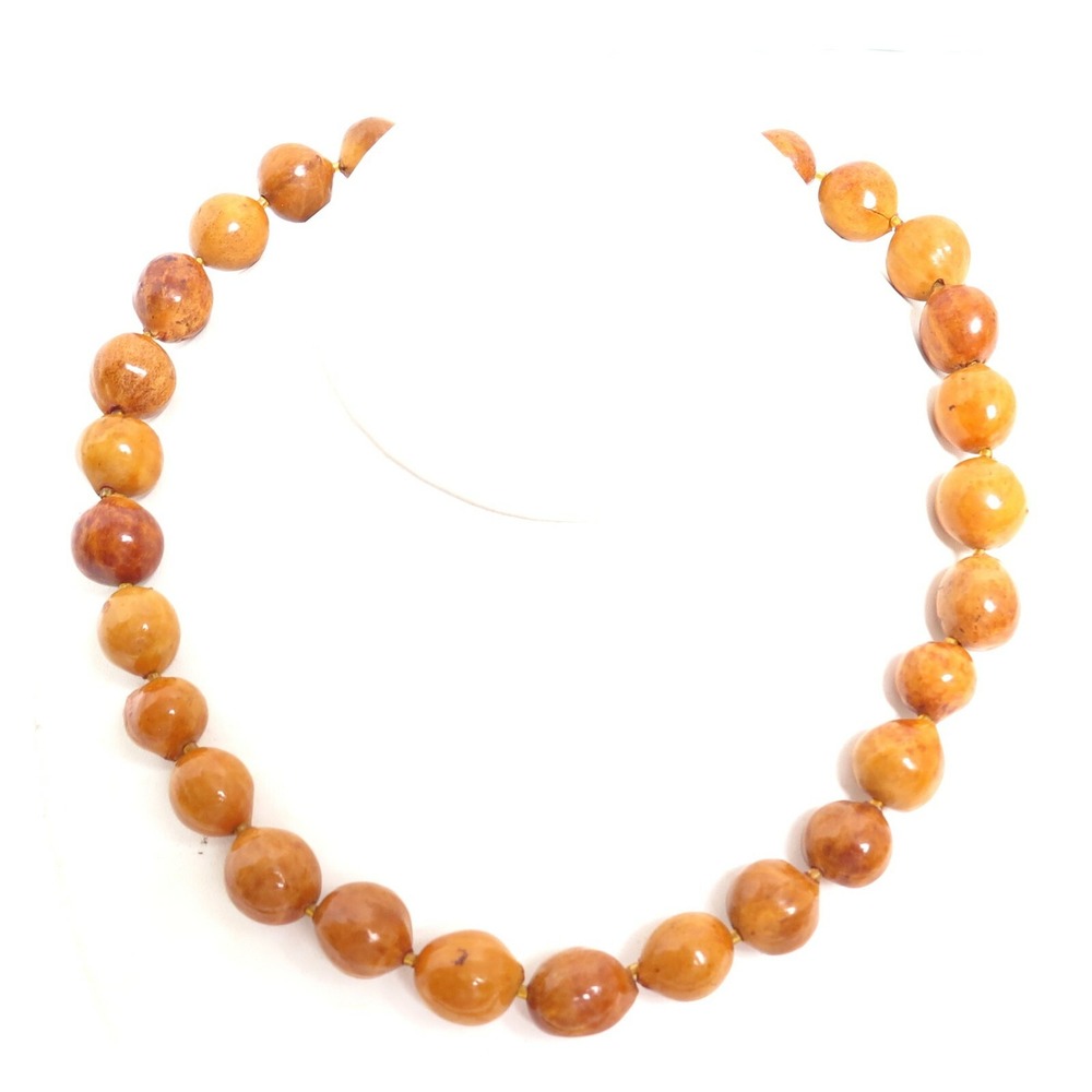 VINTAGE FAUX AMBER ORGANIC MATTER SEED NUT BEADED NECKLACE*BOHO*18" X 12mm BEADS